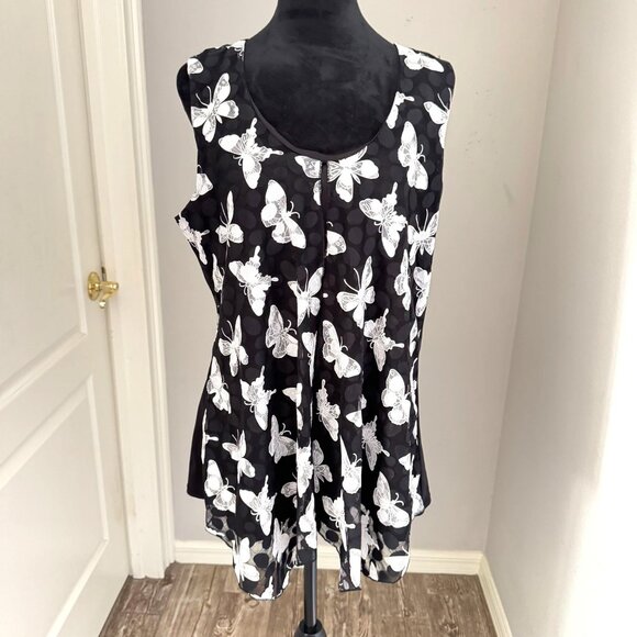 Allegra Gold XL Butterfly Print Sleeveless Asymmetrical Top Scoop Neck Two Tone - Picture 1 of 7